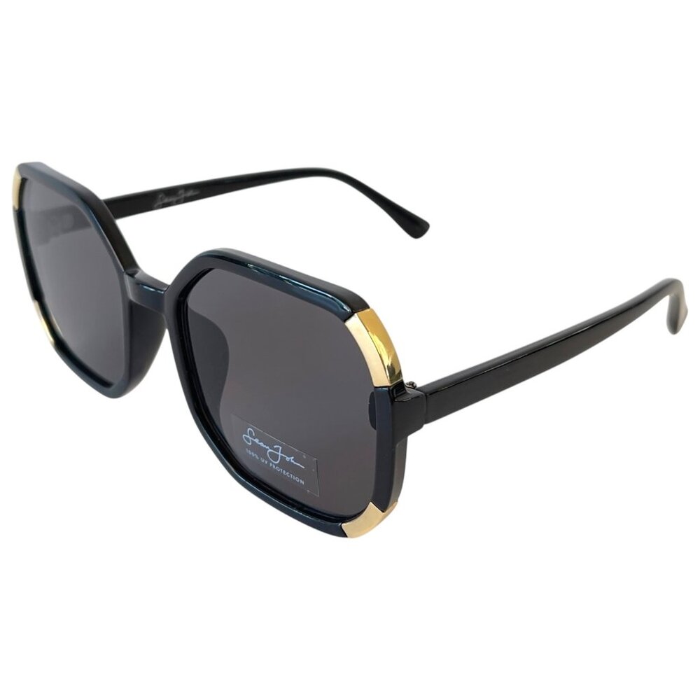 New Sean John Women's Black & Gold Vintage Retro Sunglasses Dark Grey UV Lenses